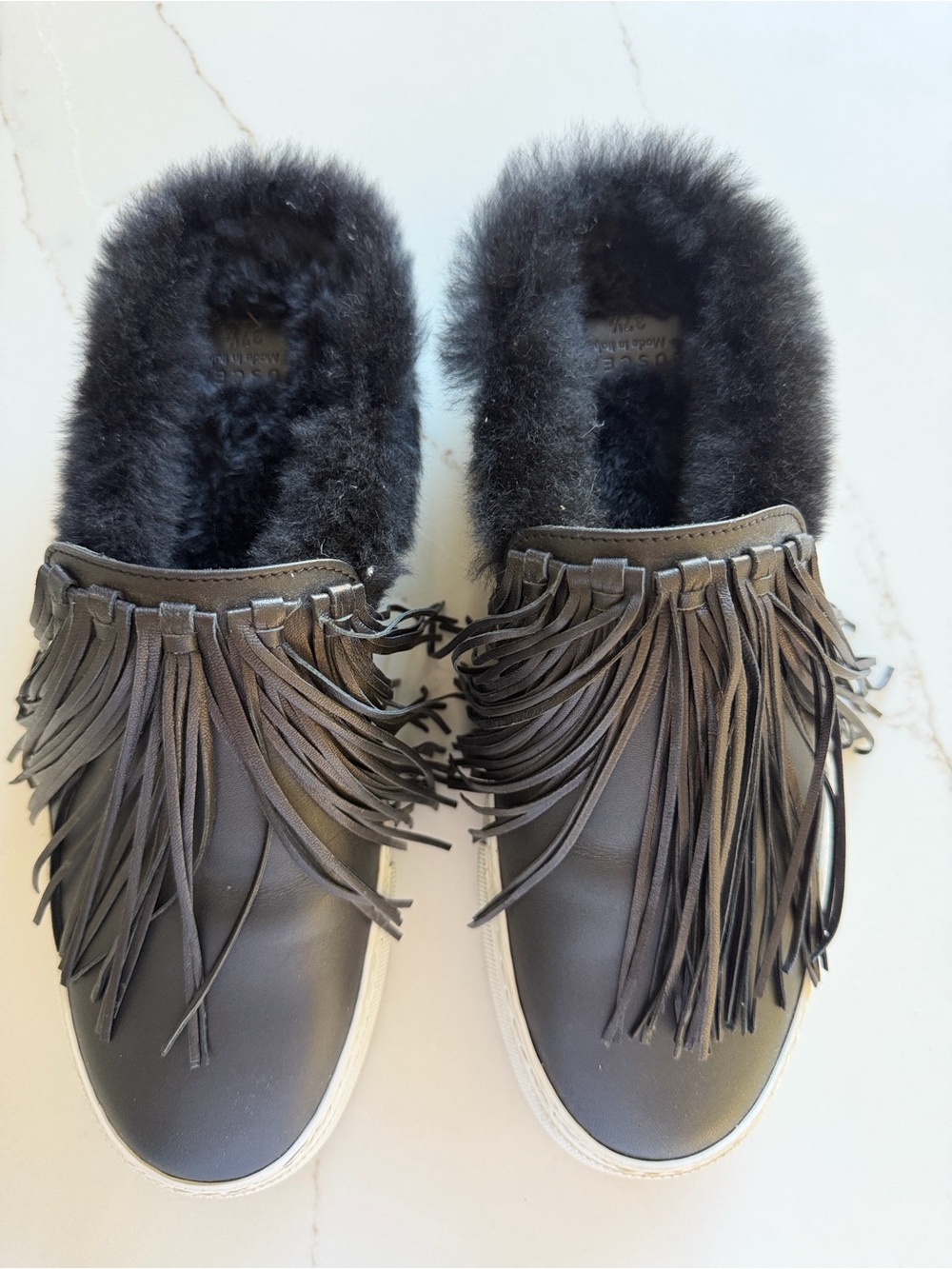 BUSCEMI Sabot Fringe fur-lined Slide Sneakers - Black